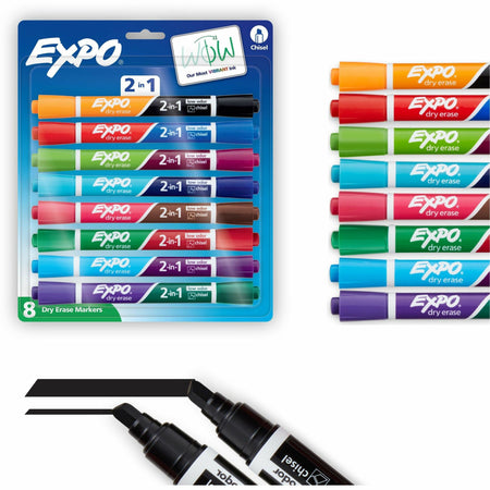 Expo 2-in-1 Dry Erase Markers - Chisel Marker Point - Erasable - Assorted Ink/ - 8 / Pack