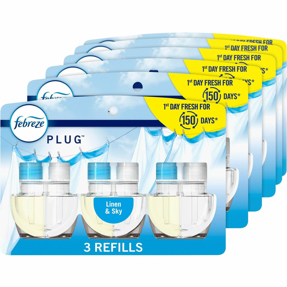 Febreze Plug Linen/Sky Oil Refill - Oil - 0.8 fl oz (0 quart) - Linen & Sky - 50 Day - 3/Pack - 6 / Carton