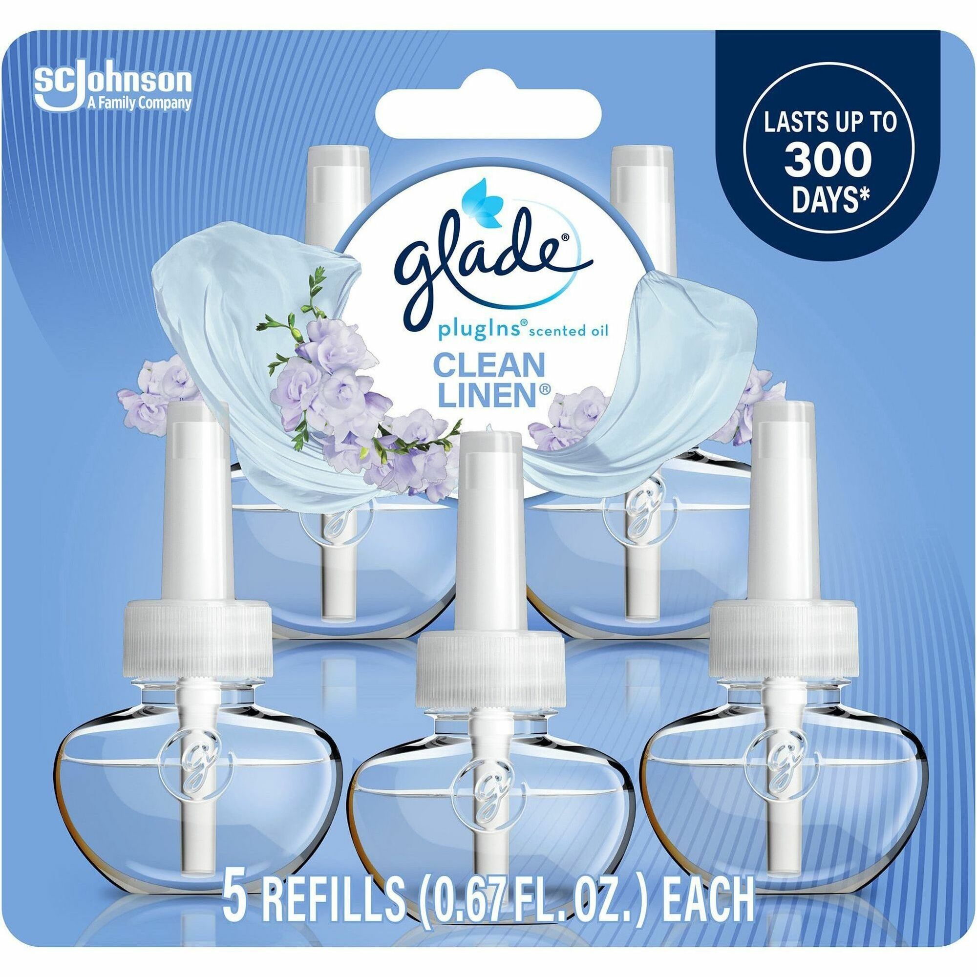 Glade PlugIns Refill - Oil - 3.3 fl oz (0.1 quart) - Clean Linen - 50 Day - Long Lasting, Phthalate-free, Formaldehyde-free, Nitro Musk Free - 5 / Pack