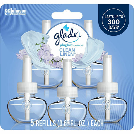 Glade PlugIns Refill - Oil - 3.3 fl oz (0.1 quart) - Clean Linen - 50 Day - Long Lasting, Phthalate-free, Formaldehyde-free, Nitro Musk Free - 5 / Pack