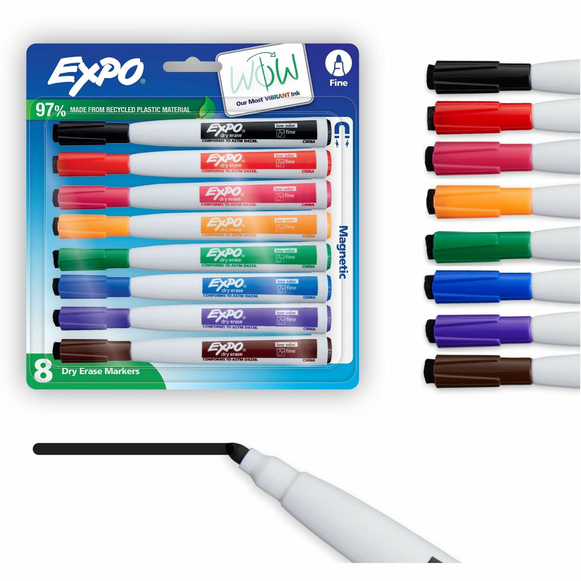 Expo Eraser Cap Fine Magnetic Dry Erase Markers - Fine Marker Point - Erasable - Assorted Ink/ - 8 / Pack