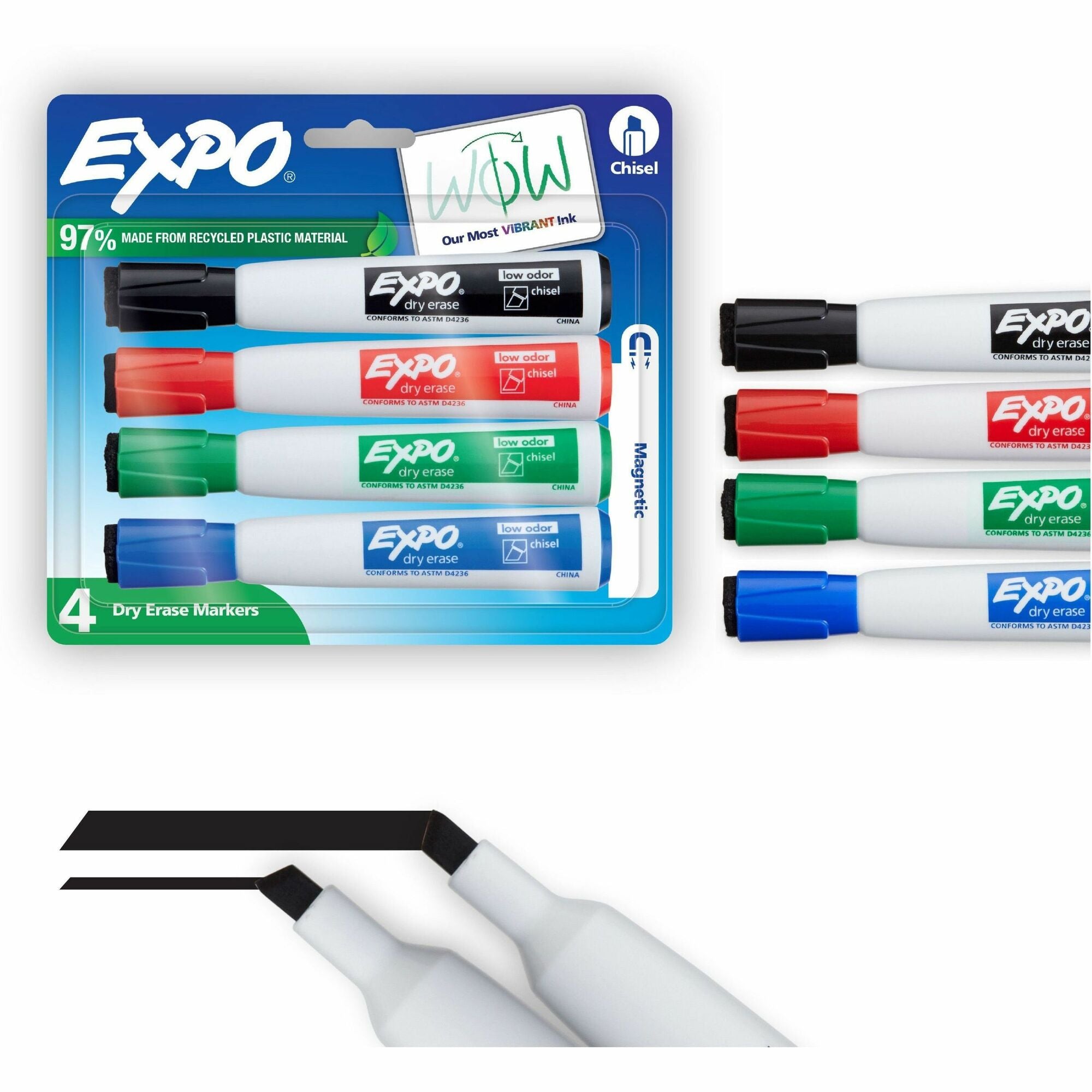 Expo Magnetic Dry-erase Marker - Chisel Marker Point - Erasable - Assorted Ink/ - 4 / Pack