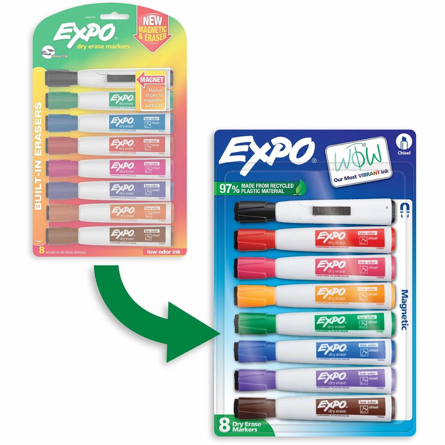 Expo Magnetic Dry-erase Marker - Chisel Marker Point - Erasable - Assorted Ink/ - 8 / Pack