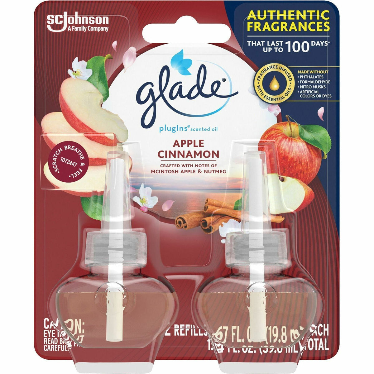 Glade PlugIns Refill - Oil - 1.3 fl oz (0 quart) - Apple Cinnamon - 50 Day - Long Lasting - 6 / Carton