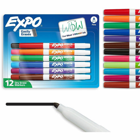 Expo Low-Odor Dry Erase Markers - Fine Marker Point - Erasable - Assorted Ink - Dry - 12 / Set