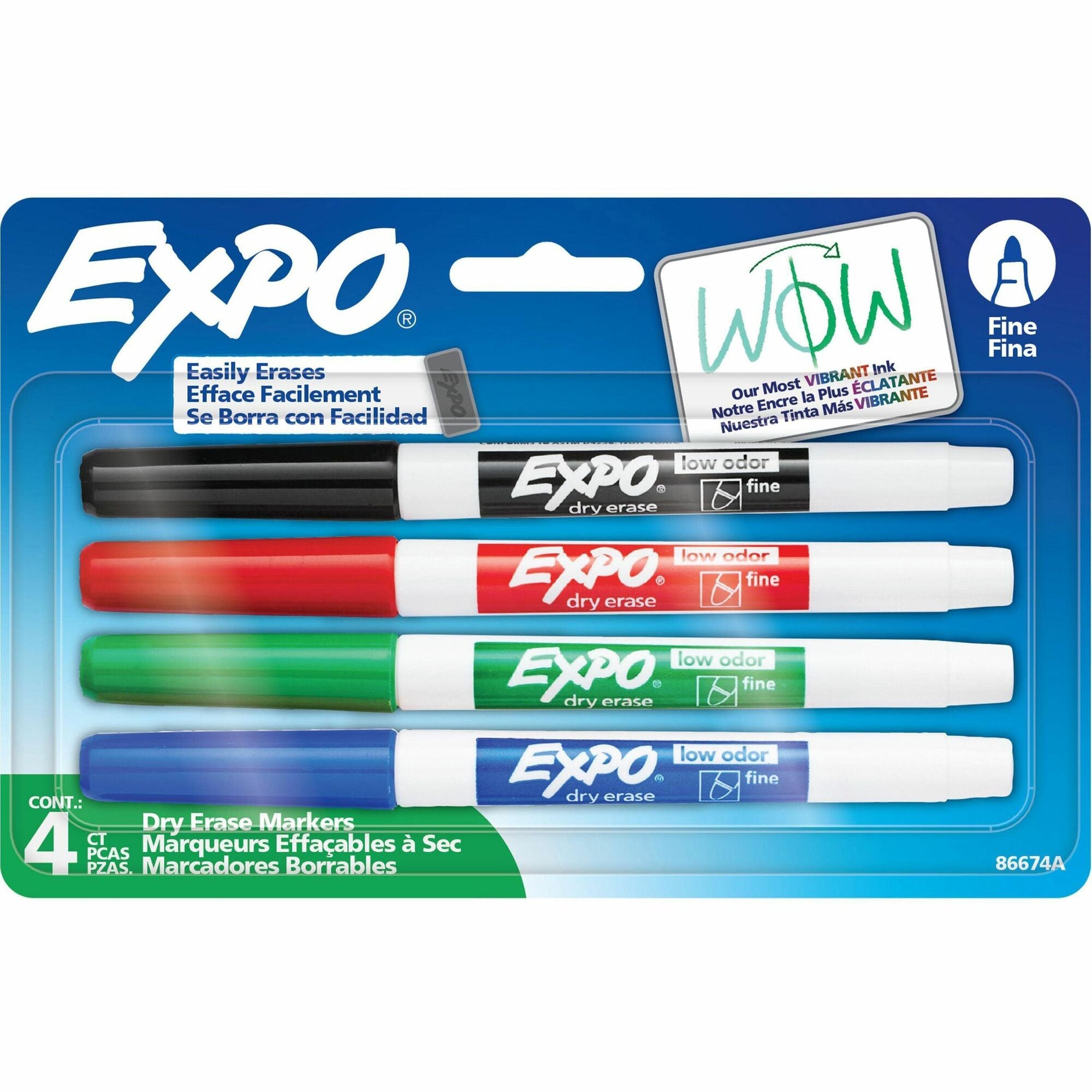 Expo Low-Odor Dry Erase Markers - Fine Marker Point - Erasable - Assorted Ink - Dry - 4 / Set