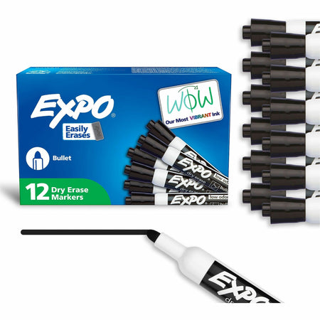 Expo Bold Color Dry-erase Markers - Bullet Marker Point - Erasable - Black Ink - Dry - 1 Dozen