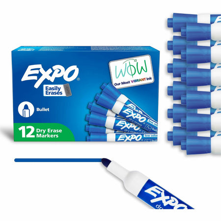Expo Bold Color Dry-erase Markers - Bullet Marker Point - Erasable - Blue Ink - Dry - 1 Dozen
