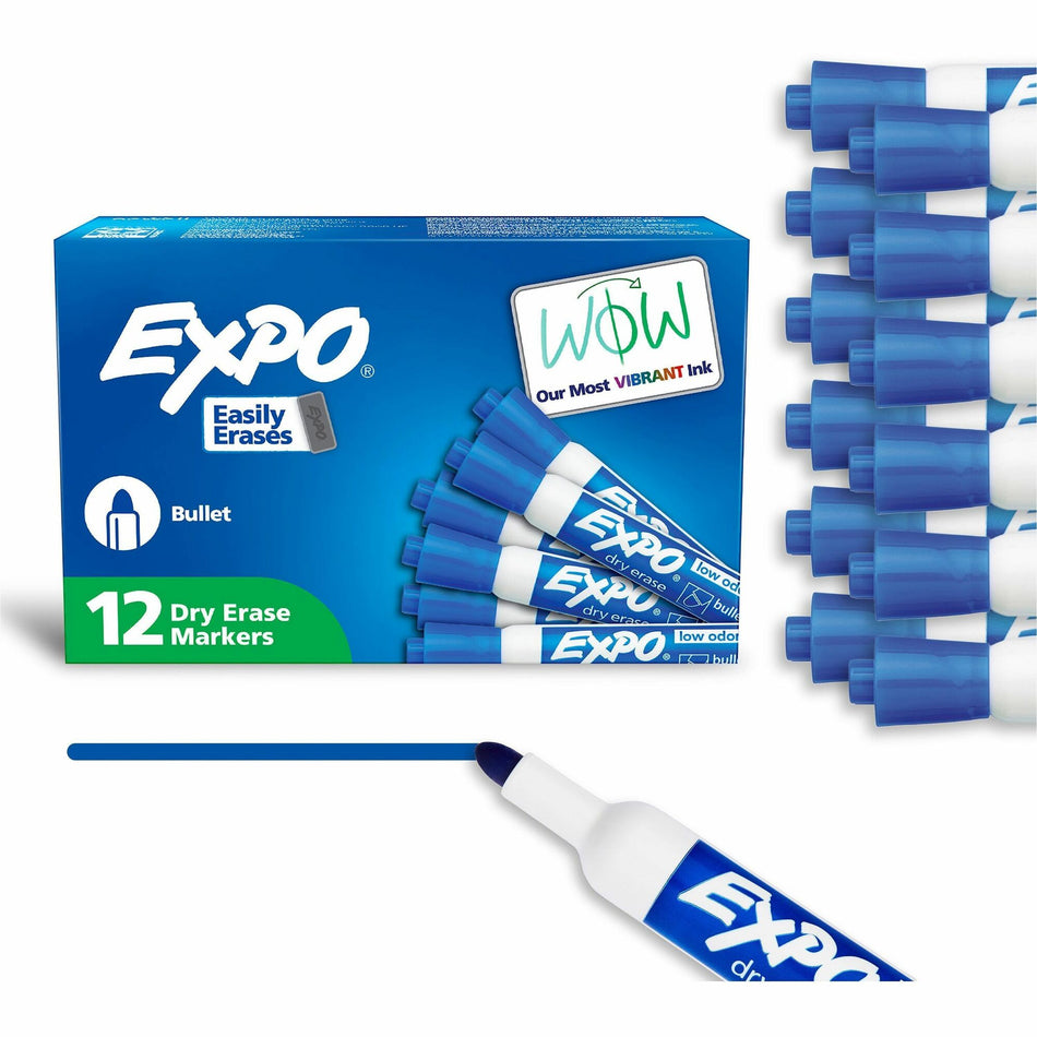 Expo Bold Color Dry-erase Markers - Bullet Marker Point - Erasable - Blue Ink - Dry - 1 Dozen