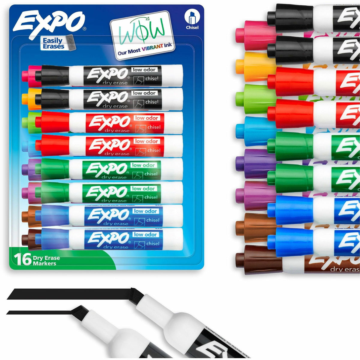 Expo Dry Erase Markers - Chisel Marker Point - Erasable - Assorted Ink - Dry - 16 / Set