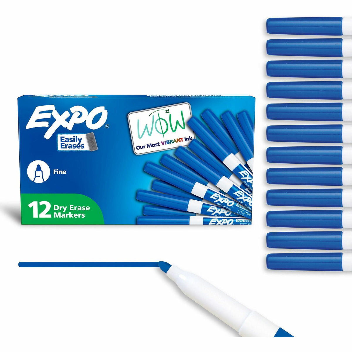 Expo Low-Odor Dry Erase Markers - Fine Marker Point - Erasable - Blue Ink - Dry - 1 Dozen