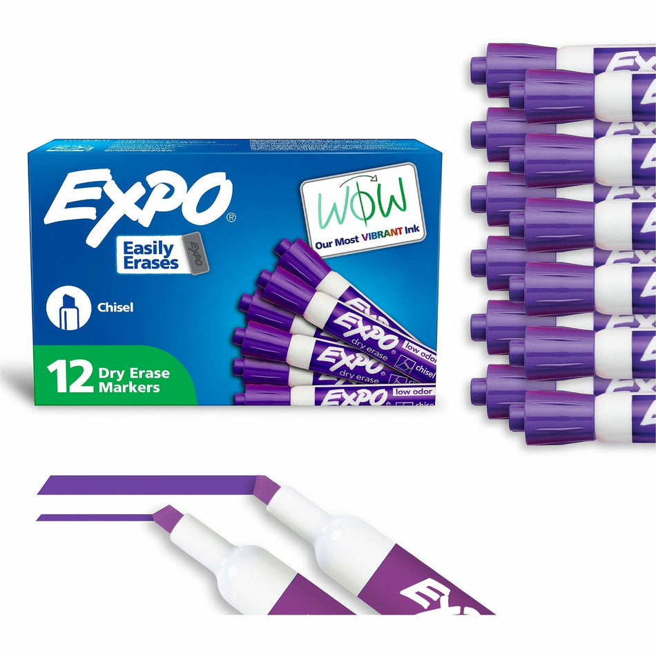 Expo Low Odor Dry-erase Markers - Chisel Marker Point - Erasable - Purple Ink - 1 Dozen