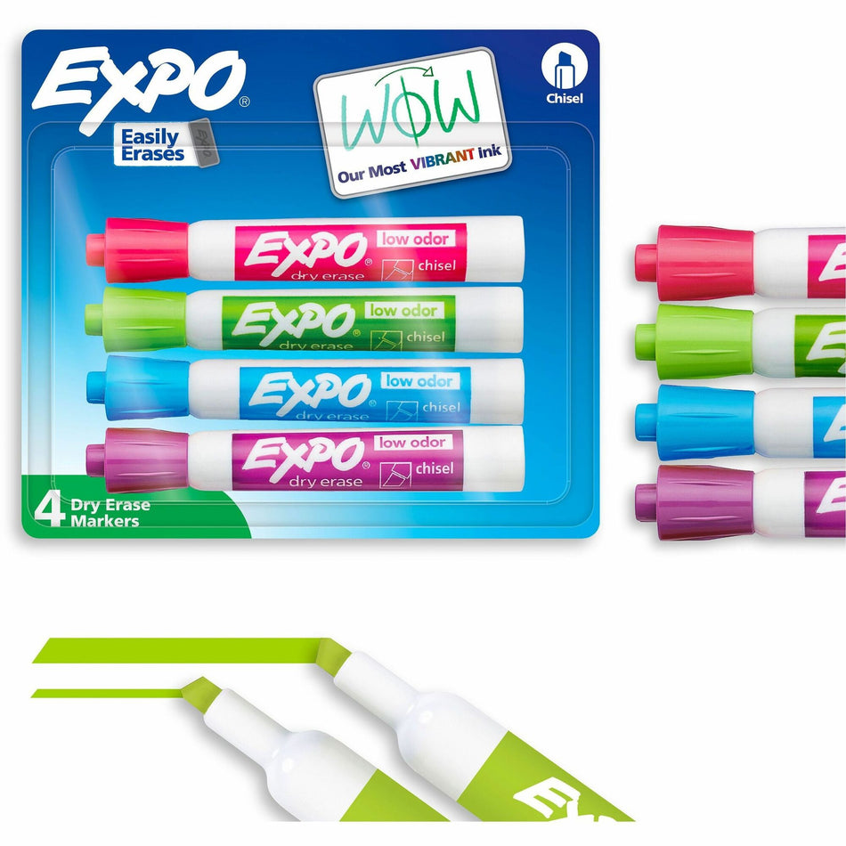 Expo Dry Erase Markers - Chisel Marker Point - Erasable - Assorted Ink - Dry - 4 / Pack