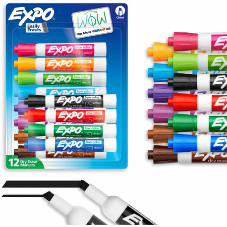 Expo Dry Erase Markers - Chisel Marker Point - Erasable - Assorted Ink - Dry - 12 / Set