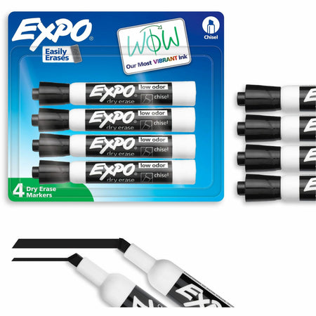 Expo Dry Erase Chisel Tip Markers - Chisel Marker Point - Erasable - Black Ink - Dry - 4 / Pack