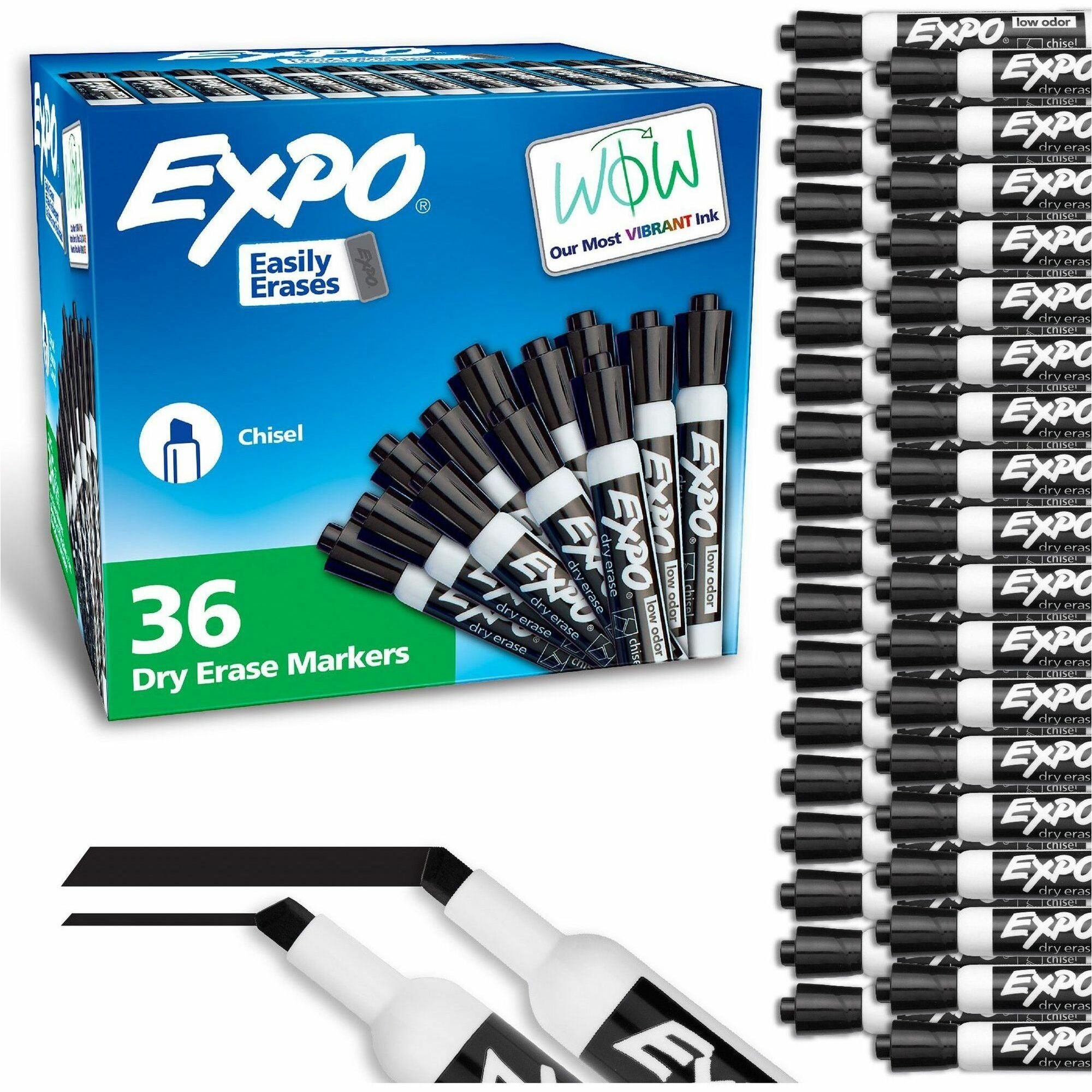 Expo Dry Erase Markers - Chisel Marker Point - Erasable - Black Ink - 36 / Pack