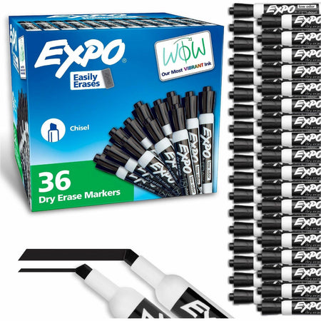 Expo Dry Erase Markers - Chisel Marker Point - Erasable - Black Ink - 36 / Pack