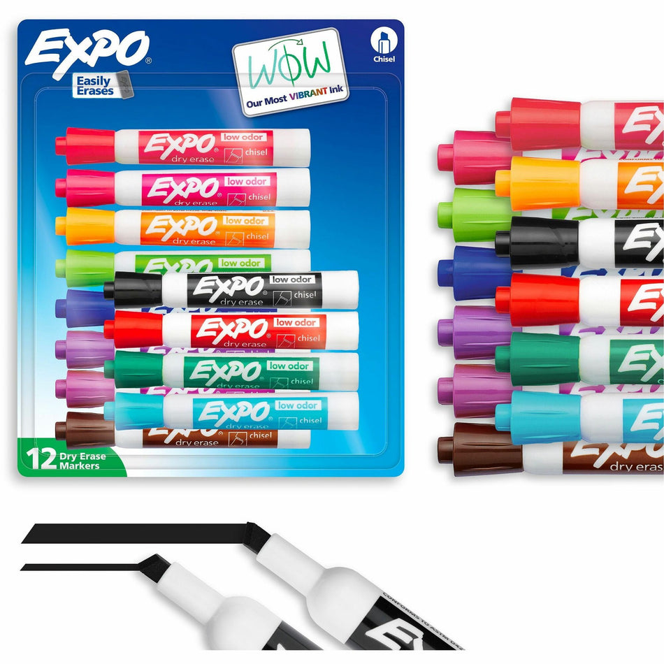 Expo Dry Erase Marker - Chisel Marker Point - Erasable - Assorted Ink - 12 / Pack