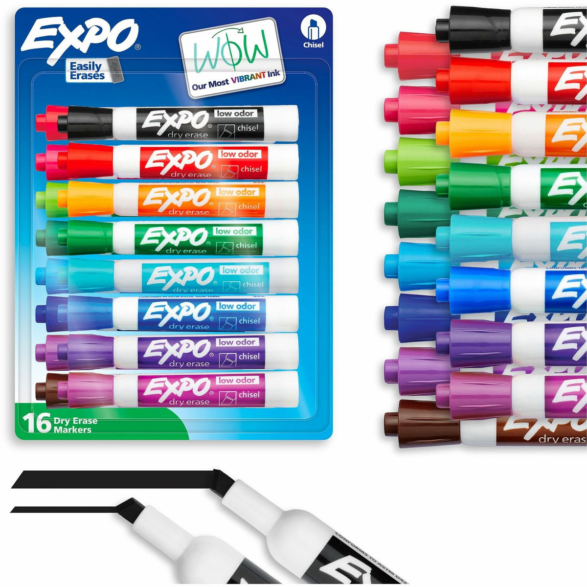 Expo Dry Erase Marker - Chisel Marker Point - Erasable - Assorted Ink - 16 / Set