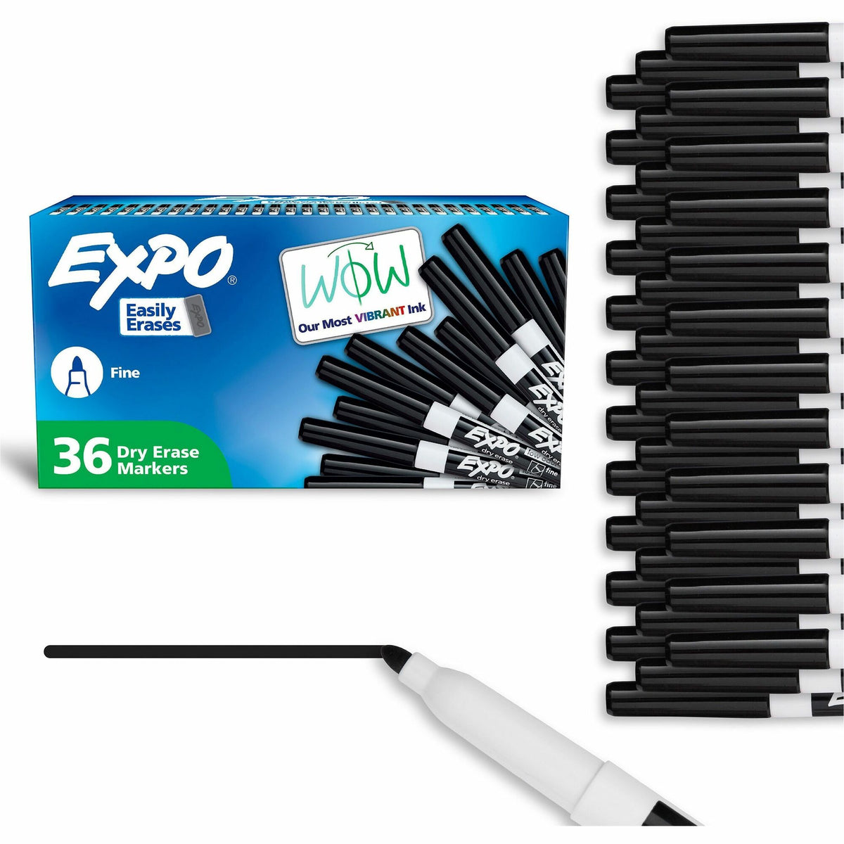 Expo Low-Odor Dry Erase Markers - Fine Marker Point - Erasable - Black Ink - 36 / Pack
