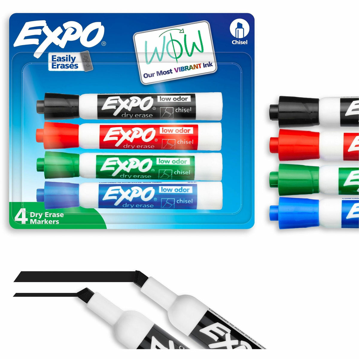 Expo Dry Erase Markers - Chisel Marker Point - Erasable - Assorted Ink - Dry - 4 / Set