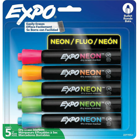 Expo Dry Erase Markers - Bullet Marker Point - Erasable - Assorted Ink - Dry - 5 / Pack