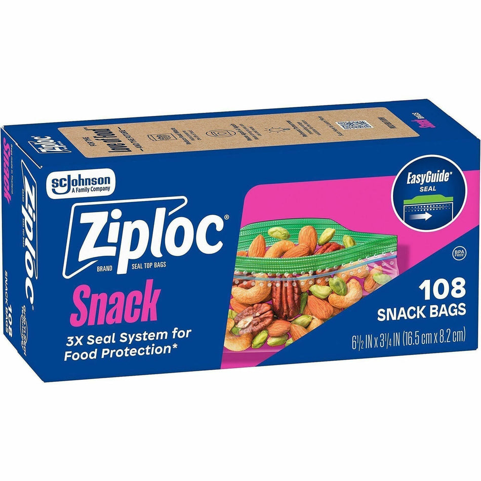 Ziploc® Snack Size Storage Bags - 6.50" - Seal, Zipper Closure - Plastic - Snack, Food, Sandwich, Storage, Fruit, Vegetables - 108 / Box