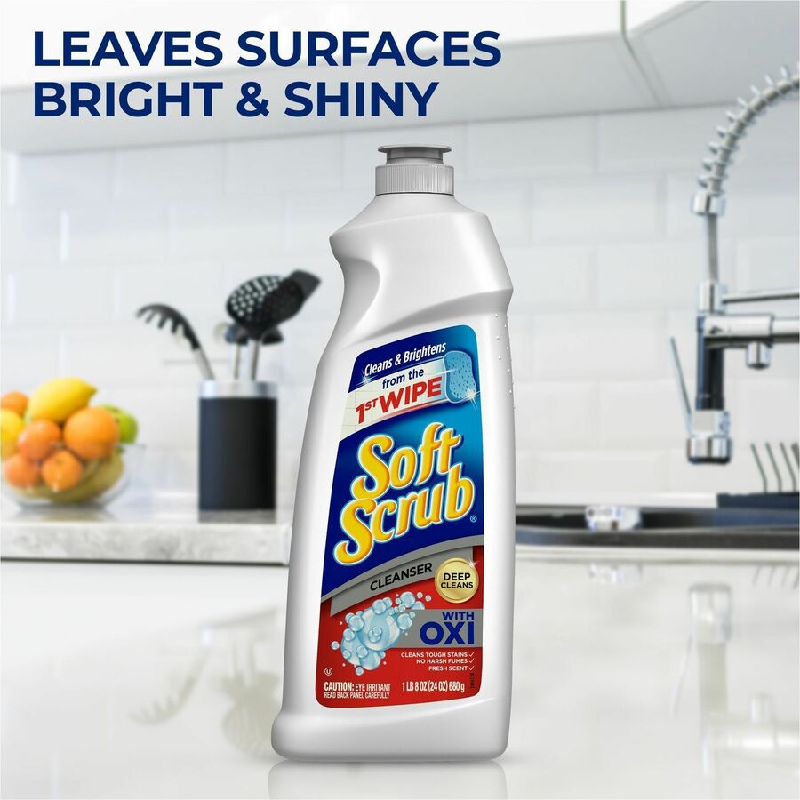 Soft Scrub Total Bath/Kitchen Cleanser - For Multipurpose - Scrubber - 24 fl oz (0.8 quart) - Fresh Scent - Cleanse, Kosher - White - 1 Each