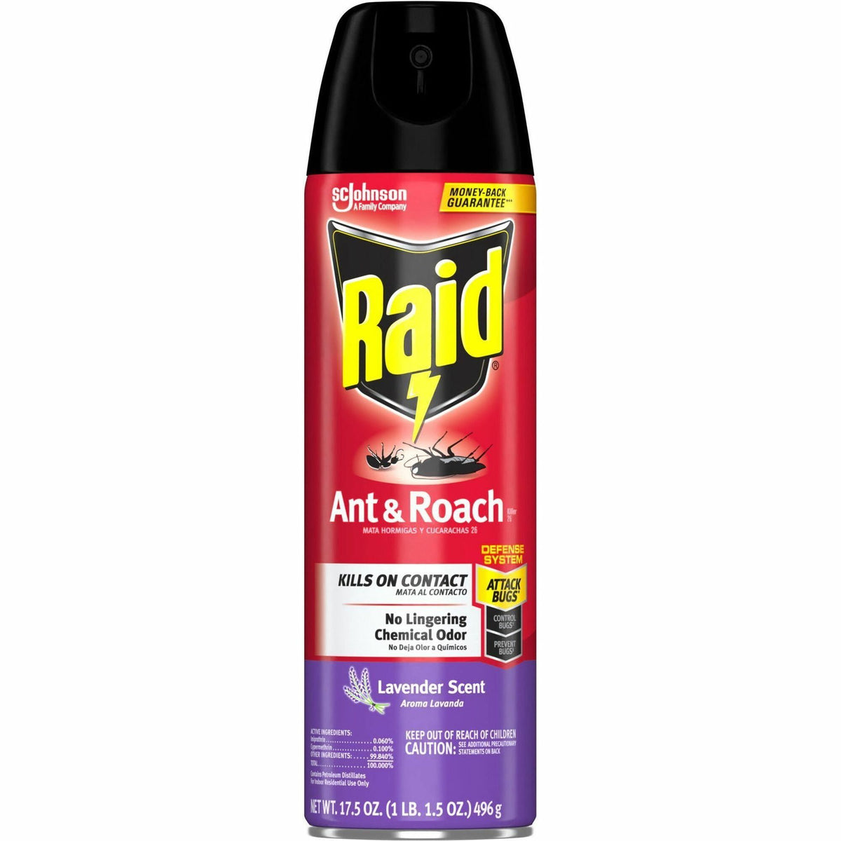 Raid Ant & Roach Killer Spray - Spray - Kills Ants, Cockroaches, Water Bugs, Palmetto Bug, Silverfish, Carpet Beetle, Earwig, Spider, Lady Beetle, Black Widow Spider - 17.50 fl oz - Red - 1 Each