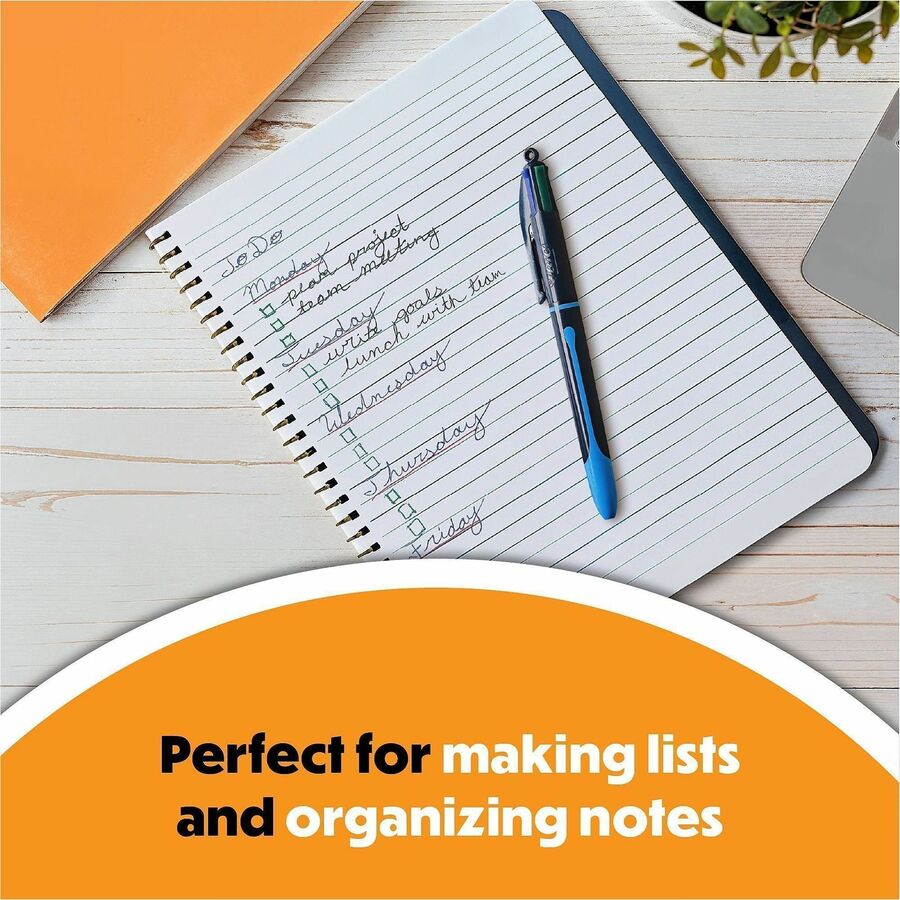 BIC 4-Colours-in-One Multifunction Ball Pen - 1 mm Medium, Conical Pen Point - Retractable - Multi Ink - Black Round, Blue Barrel - 1 Dozen