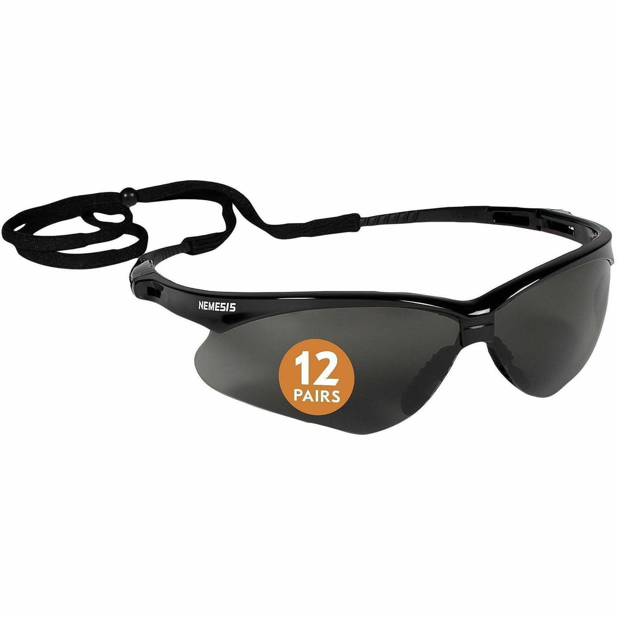 Ansell Health Nemesis Safety Glasses - Recommended for: Manufacturing, Construction - Eye, UVA, UVB, UVC, Fog Protection - Polycarbonate - Smoke Lens - Black Frame - Anti-fog, Wraparound Frame, Sweat Resistant, Flexible, Neck Cord, Non-slip - 12 / Box