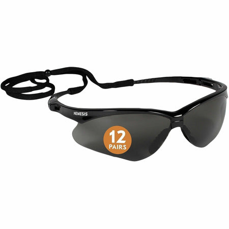 Ansell Health Nemesis Safety Glasses - Recommended for: Manufacturing, Construction - Eye, UVA, UVB, UVC, Fog Protection - Polycarbonate - Smoke Lens - Black Frame - Anti-fog, Wraparound Frame, Sweat Resistant, Flexible, Neck Cord, Non-slip - 12 / Box