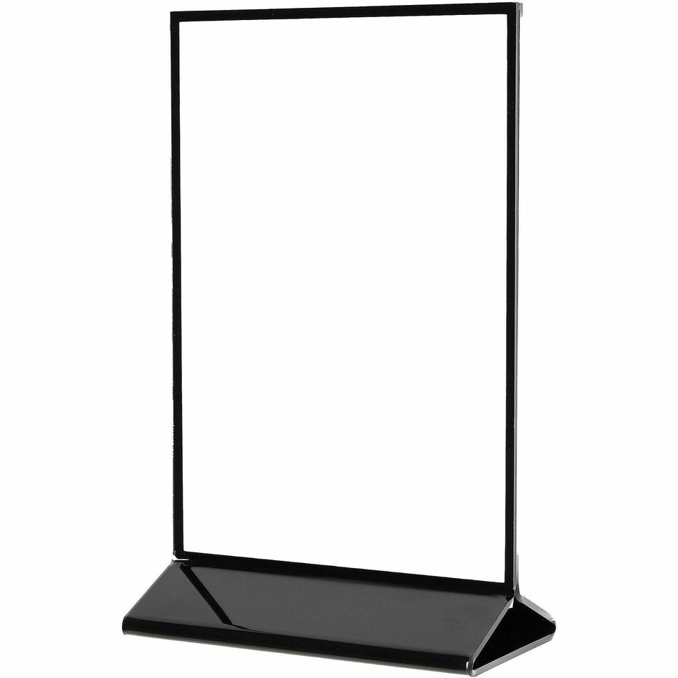 Deflecto Double-Sided Sign Holder w/Base - Support 5" x 7" Media - Portrait, Vertical - 8" Height x 5.3" Width x 2.4" Depth - Plastic, Polystyrene - Clear, Black - Top Loading, Side-loading, Sturdy, Double-sided - 1 Each