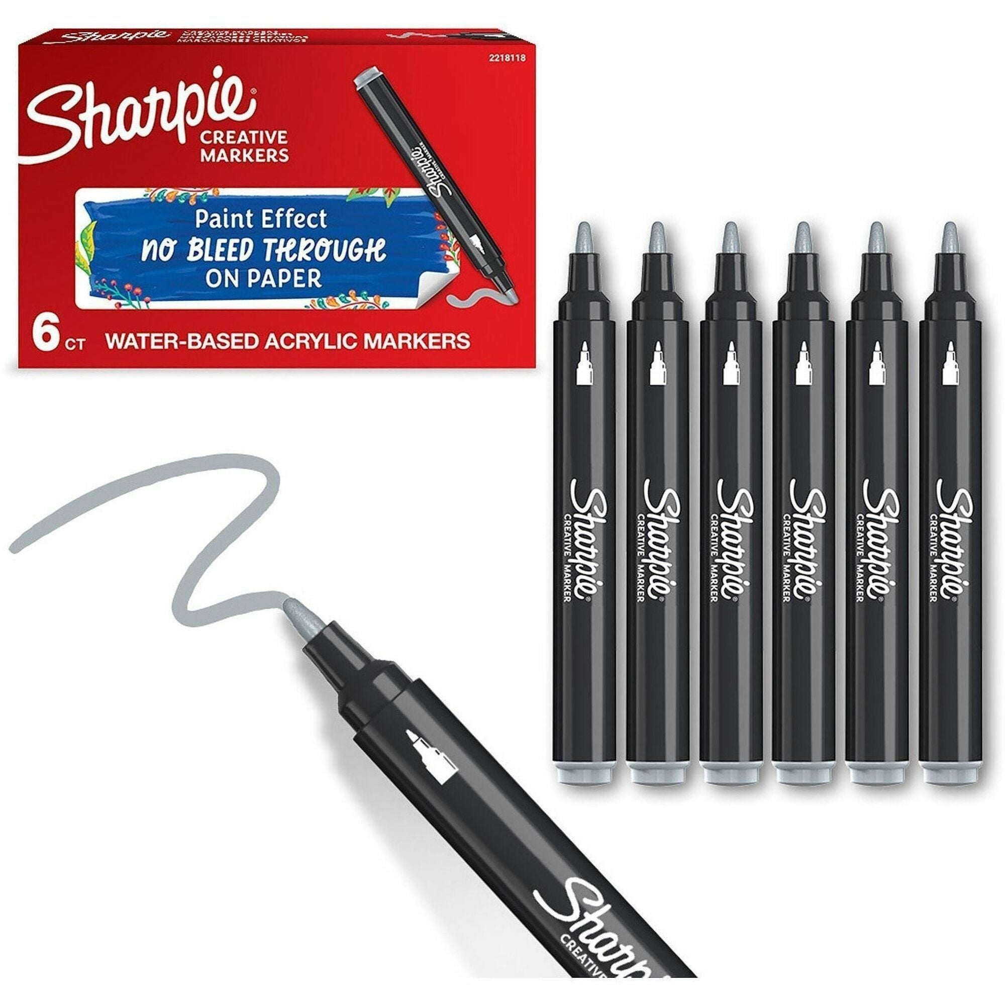 Sharpie Creative Markers - Bullet Marker Point - Cool Gray Ink - Water Based, Acrylic Based - 6 / Box