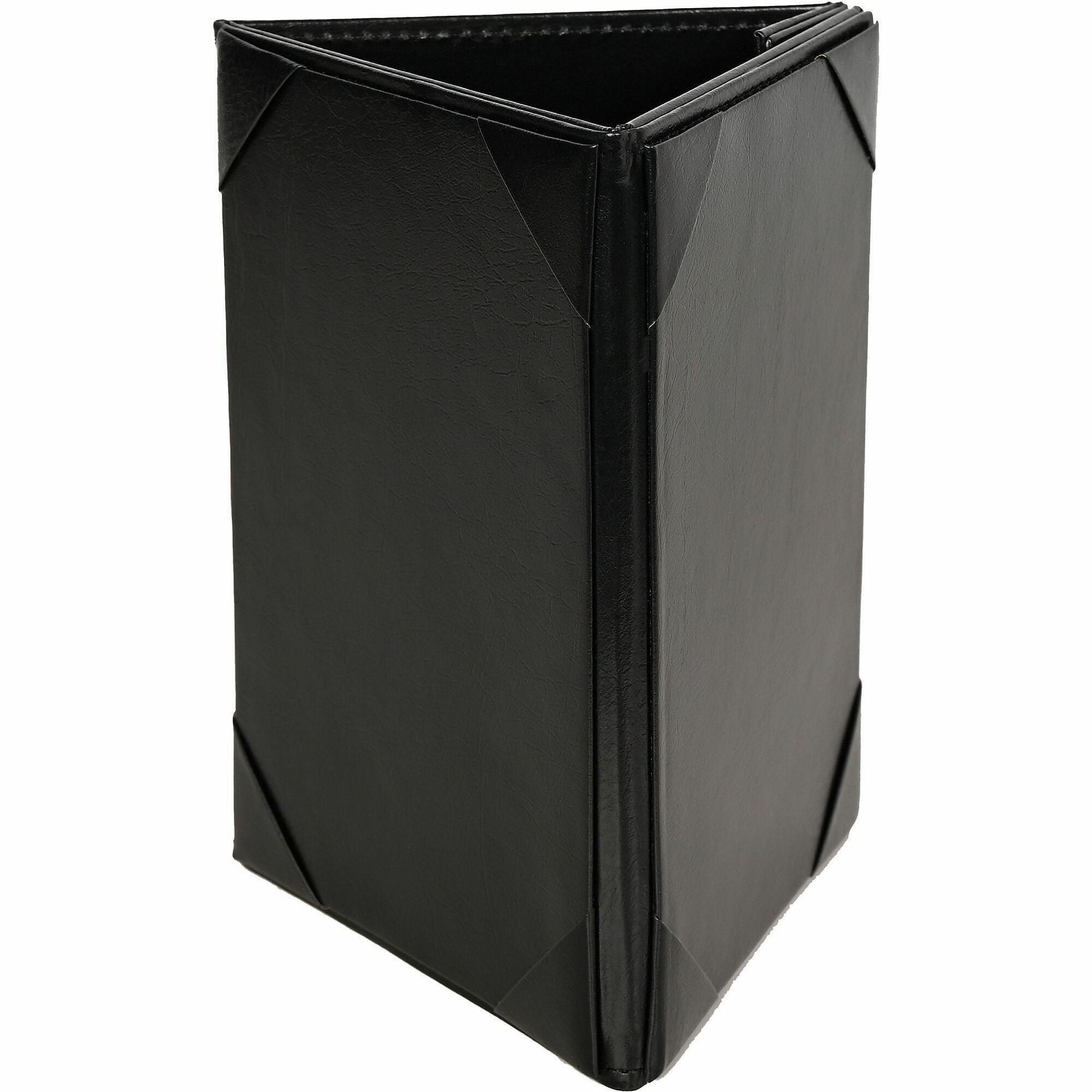 Deflecto Three-Panel Table Tent - Support 4" x 6" Media - Leather, Leatherette - Black - Magnetic, Foldable - 1 Each