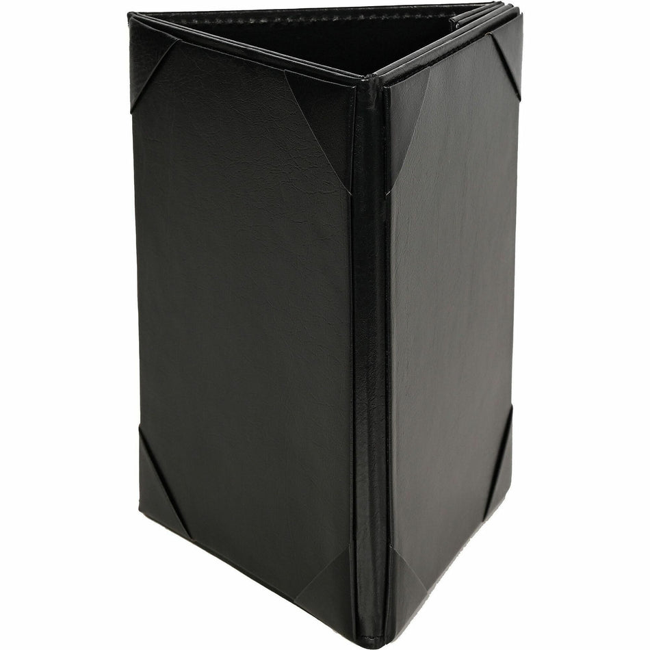 Deflecto Three-Panel Table Tent - Support 4" x 6" Media - Leather, Leatherette - Black - Magnetic, Foldable - 1 Each