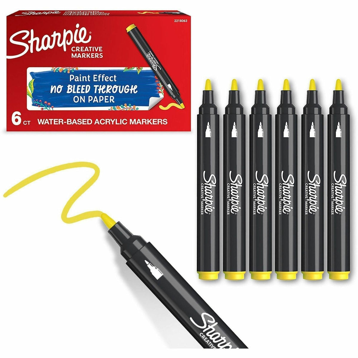 Sharpie Creative Markers - Bullet Marker Point - Yellow Ink - Water Based, Acrylic Based - 6 / Box