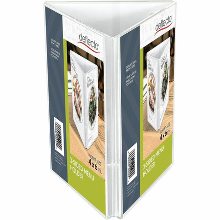 Deflecto 3-Sided Sign/Menu Holder - Support 4" x 6" Media - Plastic, Polystyrene - Clear - 1 Each