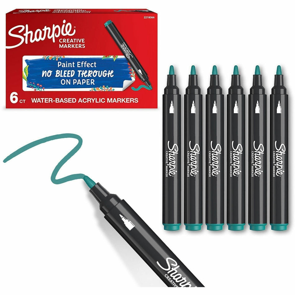 Sharpie Creative Markers - Bullet Marker Point - Emerald Green Ink - Water Based, Acrylic Based - 6 / Box
