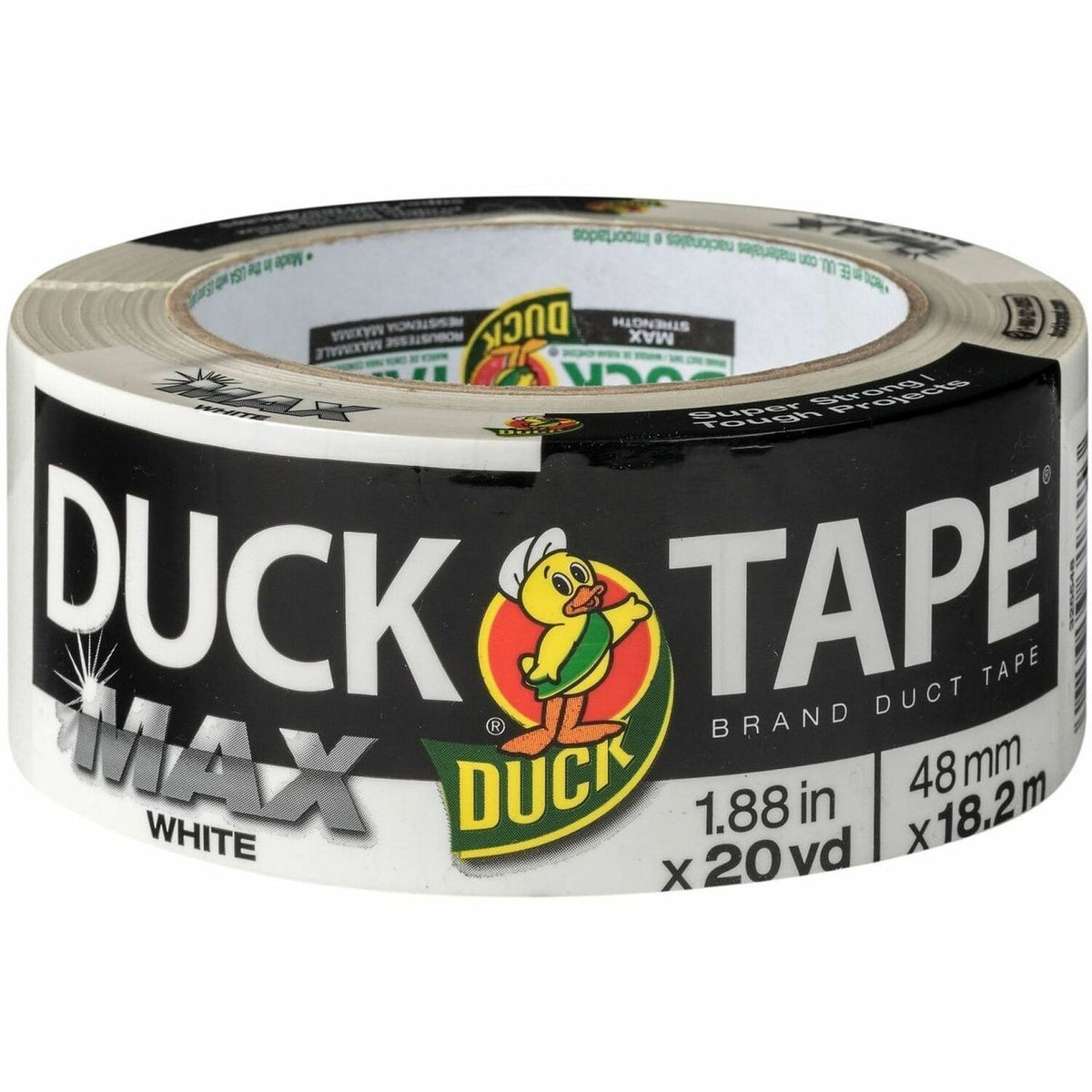 Duck Max Strength Packaging Tape - 20 yd Length x 1.88" Width - White - Rubber Adhesive - For Packaging, Wood, Plastic, Glass, Sealing, Bundling - 1 Each