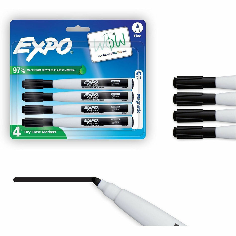 Expo Magnetic Dry Erase Markers - Fine Marker Point - Erasable - Black Ink - Dry - 4 / Pack