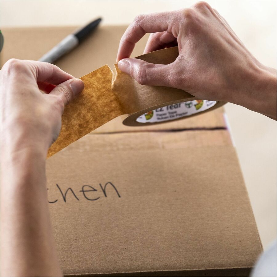 Duck EZ Tear Paper Tape - 25 yd Length x 1.88" Width - Kraft - Paper - Kraft Paper Backing - Rubber Adhesive - For Packaging, Labeling, Sealing - 1 Each