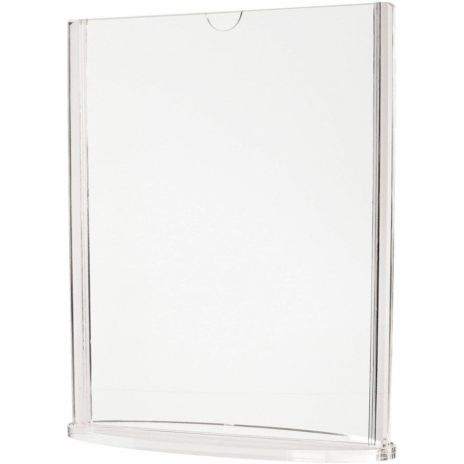 Deflecto Double-Sided Sign Holder w/Base - Support 5" x 7" Media - Vertical, Portrait - 7.5" Height x 6.1" Width x 2.1" Depth - Acrylic, Plastic, Polymethyl Methacrylate (PMMA) - Clear - Top Loading, Side-loading, Double-sided, Sturdy - 1 Each
