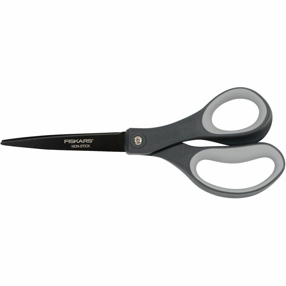 Fiskars Non-stick Titanium Softgrip Scissors - 8" Overall Length - Stainless Steel - Straight Tip - Gray - 1 Each