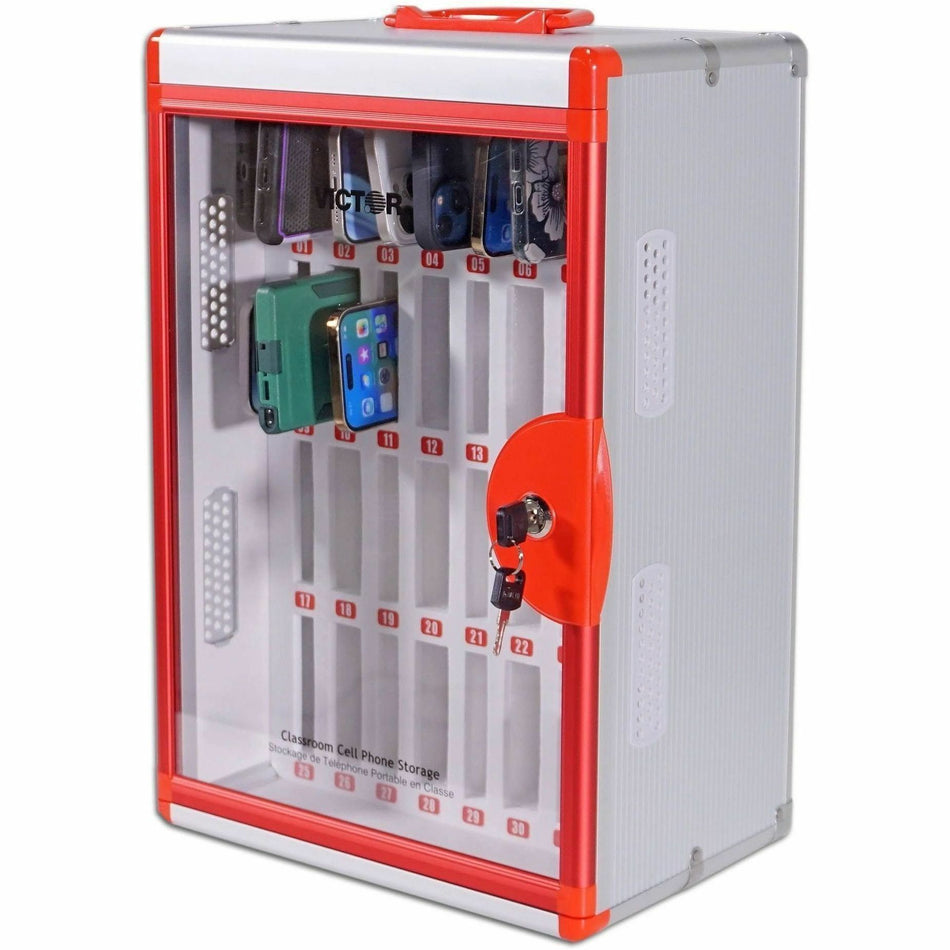 Victor Classroom Cell Phone Locker - Pressure Resistant, Drop Resistant - Wall, Table Top - for Cell Phone, Classroom - Overall Size 20.7" Height x 12.4" Width - Red - Aluminum Alloy