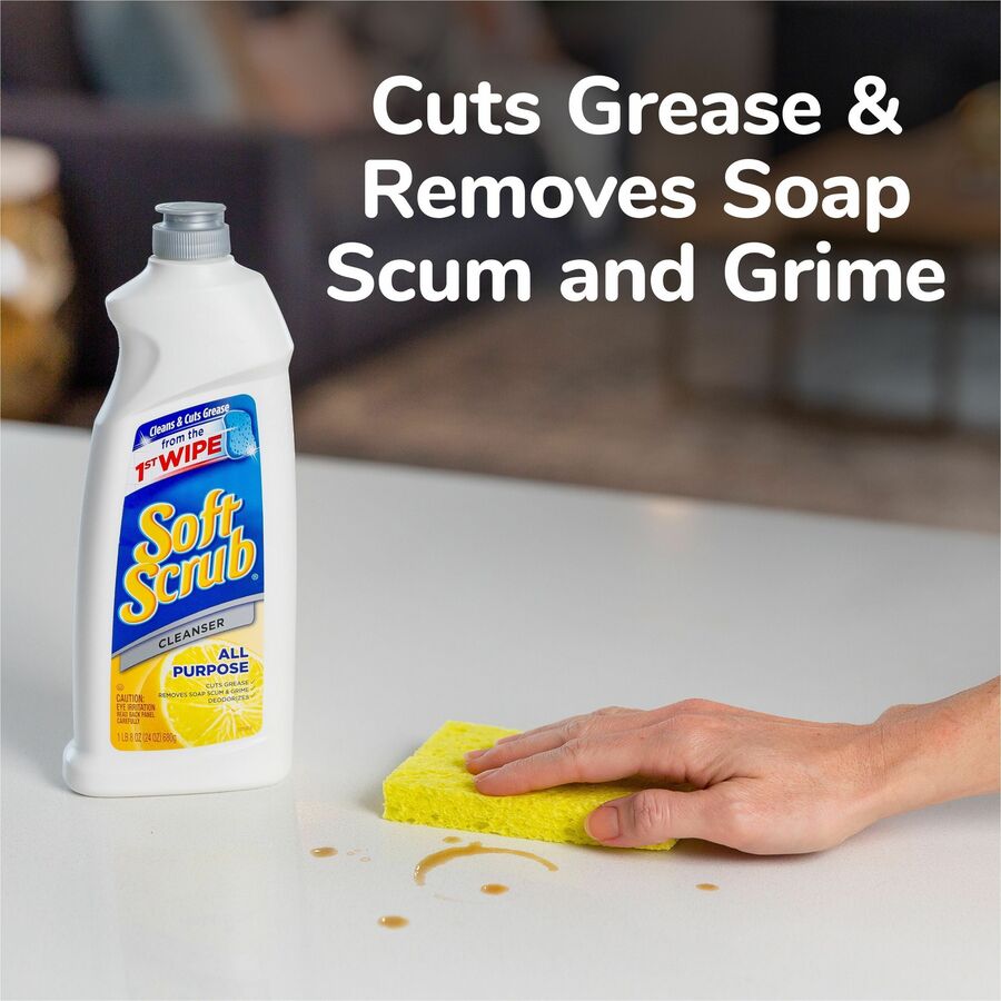 Soft Scrub Total Bath/Kitchen Cleanser - For Multipurpose, Multi Surface - 24 fl oz (0.8 quart) - Fresh, Lemon Scent - Non-abrasive, Kosher - White - 8 / Carton