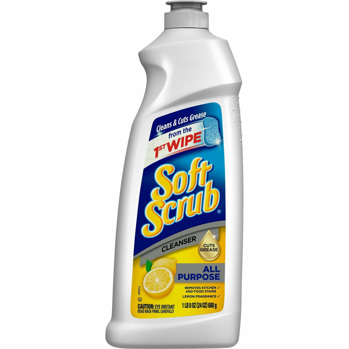 Soft Scrub Total Bath/Kitchen Cleanser - For Multipurpose, Multi Surface - 24 fl oz (0.8 quart) - Fresh, Lemon Scent - Non-abrasive, Kosher - White - 8 / Carton