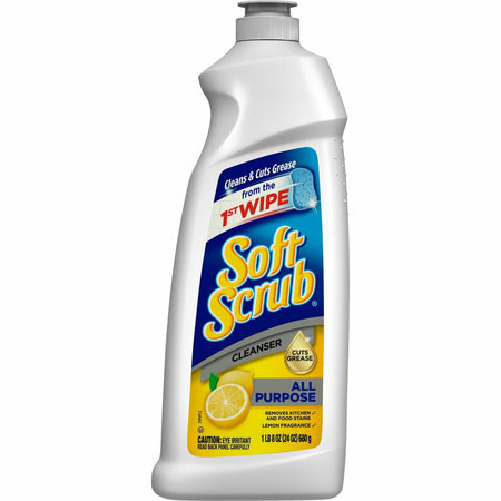 Soft Scrub Total Bath/Kitchen Cleanser - For Multipurpose, Multi Surface - 24 fl oz (0.8 quart) - Fresh, Lemon Scent - Non-abrasive, Kosher - White - 8 / Carton