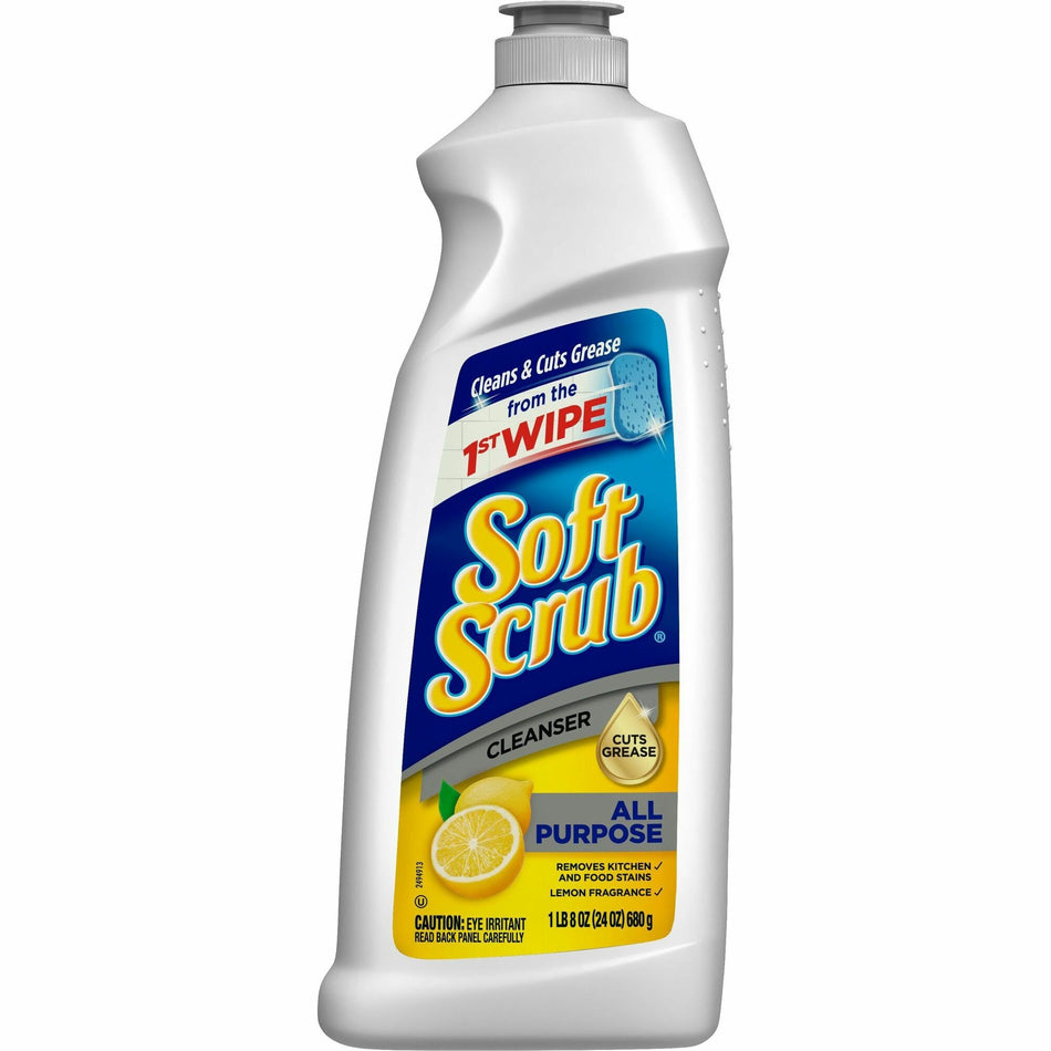 Soft Scrub Total Bath/Kitchen Cleanser - For Multipurpose, Multi Surface - 24 fl oz (0.8 quart) - Fresh, Lemon Scent - Non-abrasive, Kosher - White - 8 / Carton