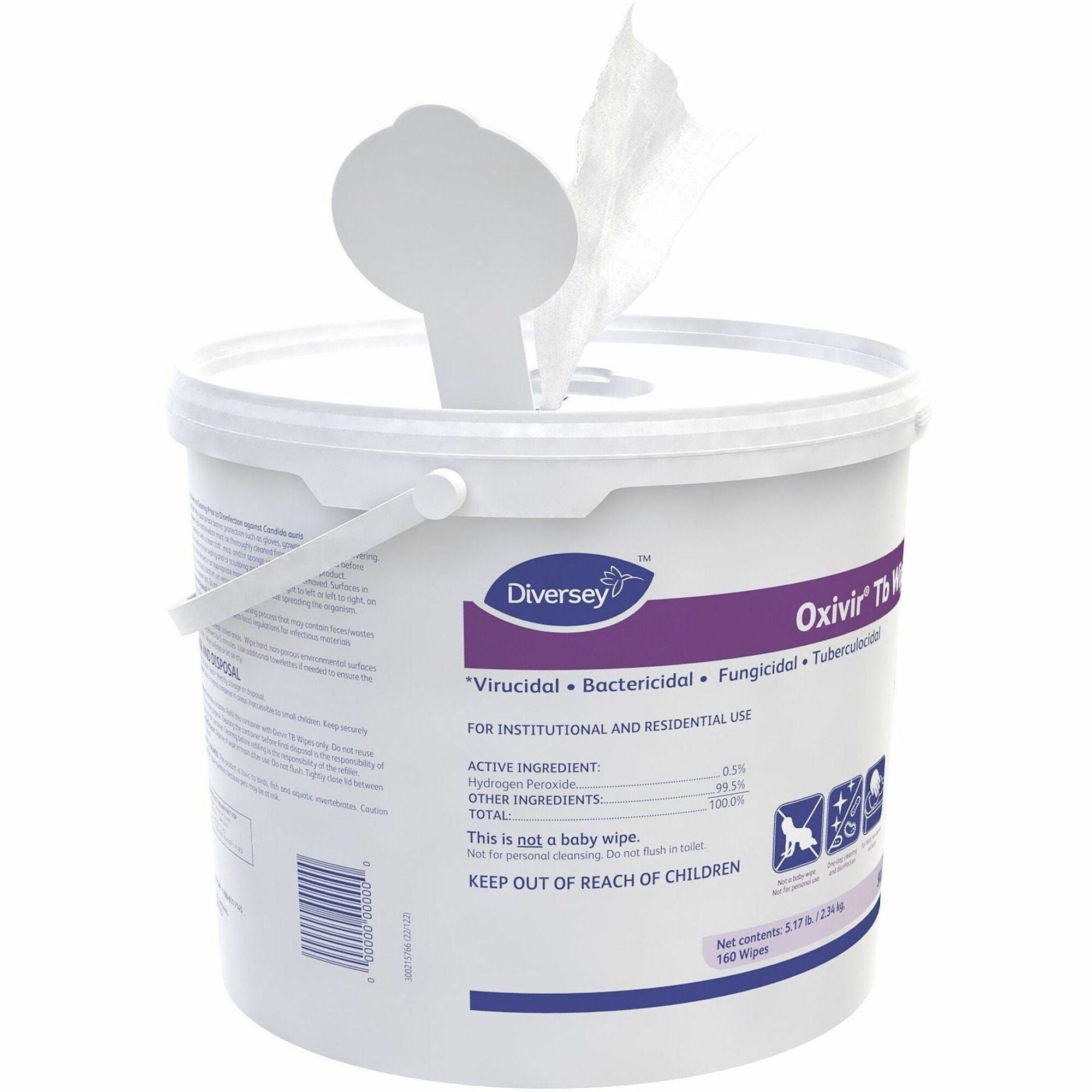 Diversey Care Oxivir Tb Disinfectant Cleaner Wipes - For Hard Surface, Nonporous Surface, Residential, Institutional - Ready-To-Use - Wipe - 2.7 pH - Characteristic Scent - Fungicide, Bactericide, Tuberculocide - White - 4 / Carton